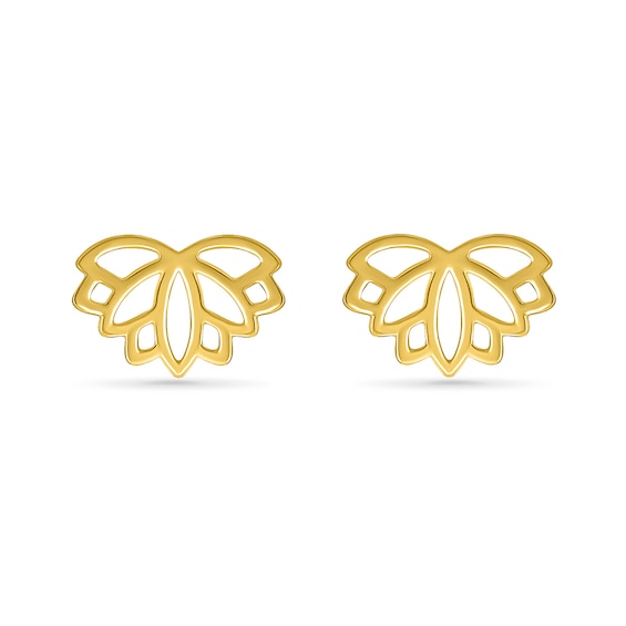 Lotus Flower Outline Stud Earrings in 10K Gold