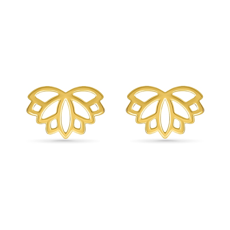 Lotus Flower Outline Stud Earrings in 10K Gold