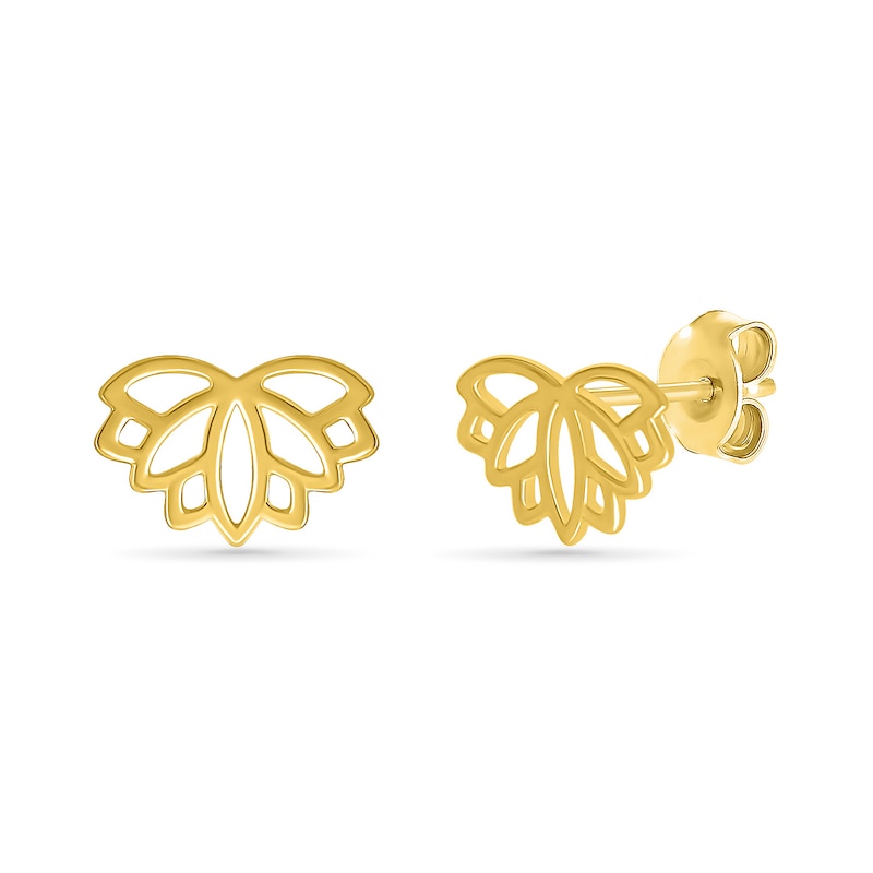 Main Image 2 of Lotus Flower Outline Stud Earrings in 10K Gold