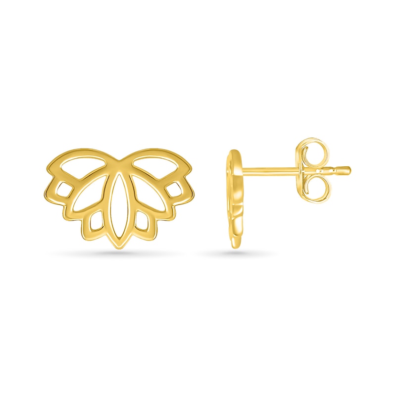 Main Image 3 of Lotus Flower Outline Stud Earrings in 10K Gold