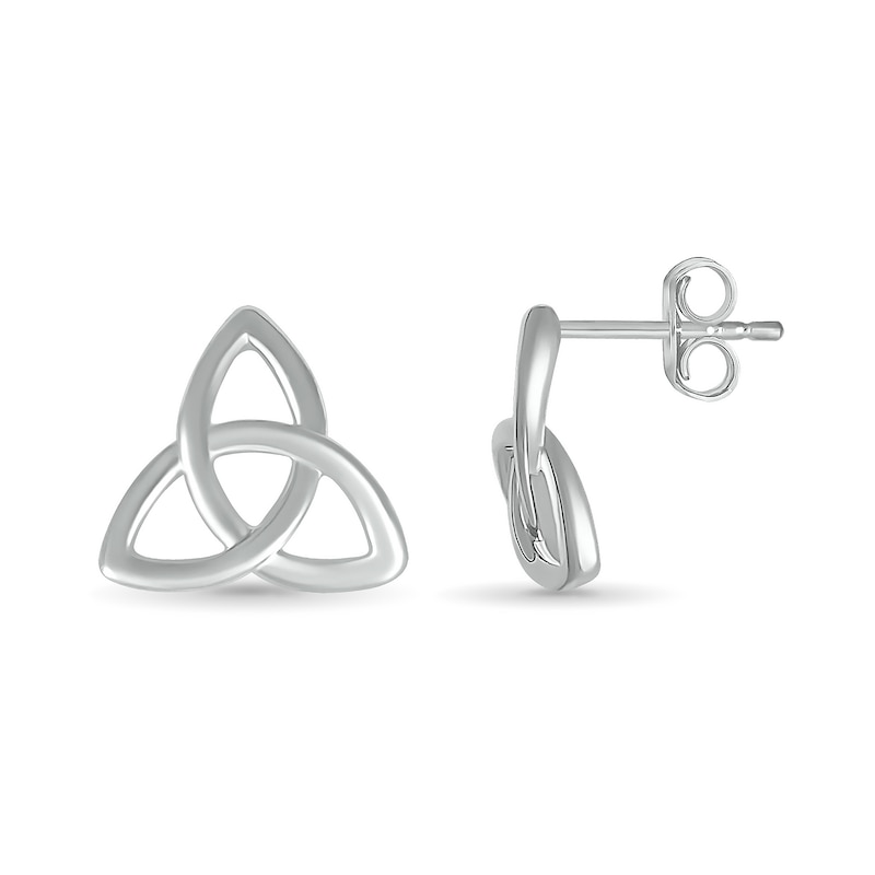 Main Image 3 of Celtic Trinity Knot Stud Earrings in 10K White Gold