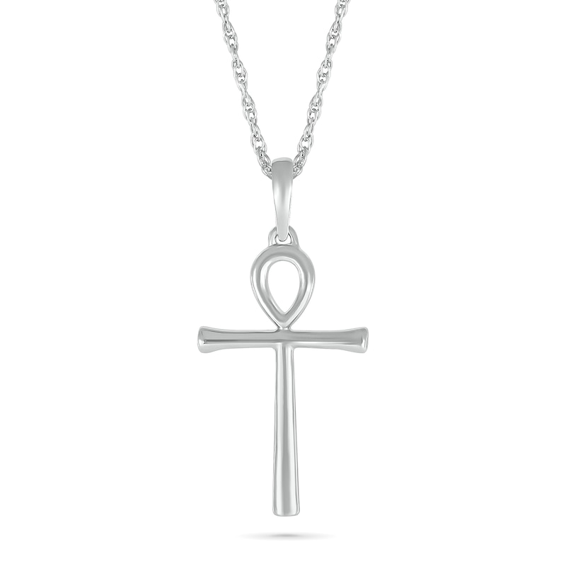 Main Image 1 of Ankh Cross Pendant in 10K White Gold