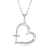 Thumbnail Image 1 of Tilted Heart Outline with Cross Pendant in 10K White Gold