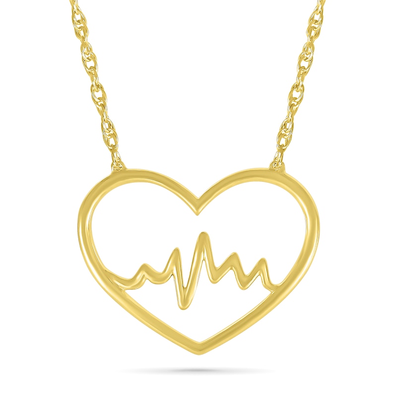 Main Image 1 of Heartbeat in Heart Outline Necklace in 10K Gold - 17.5&quot;