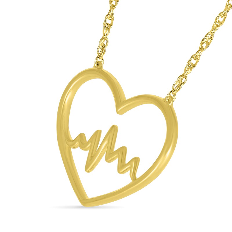 Main Image 2 of Heartbeat in Heart Outline Necklace in 10K Gold - 17.5&quot;