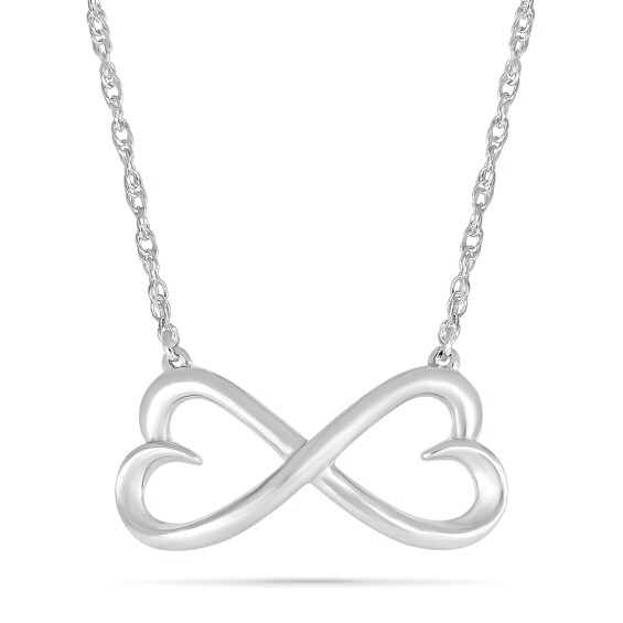 Double Heart Infinity Necklace in 10K White Gold - 17.25"