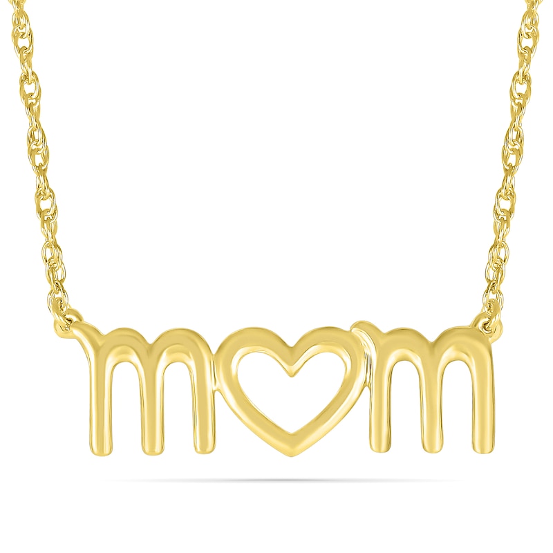 Main Image 1 of Lowercase &quot;mom&quot; with Heart Necklace in 10K Gold - 17.25&quot;