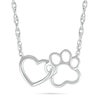 Thumbnail Image 1 of Interlocking Heart and Paw Print Outline Necklace in 10K White Gold - 17.5"