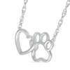 Thumbnail Image 2 of Interlocking Heart and Paw Print Outline Necklace in 10K White Gold - 17.5"