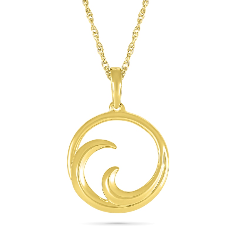 Rolling Wave Open Circle Pendant in 10K Gold