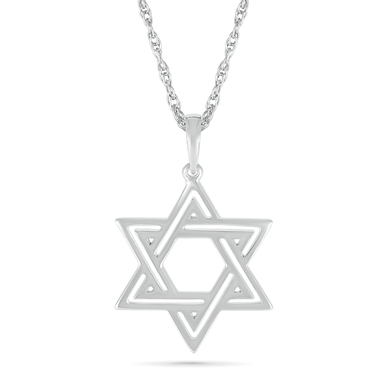 Main Image 1 of Star of David Outline Pendant in 10K White Gold