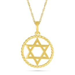 Rope-Textured Circle Frame Star of David Pendant in 10K Gold