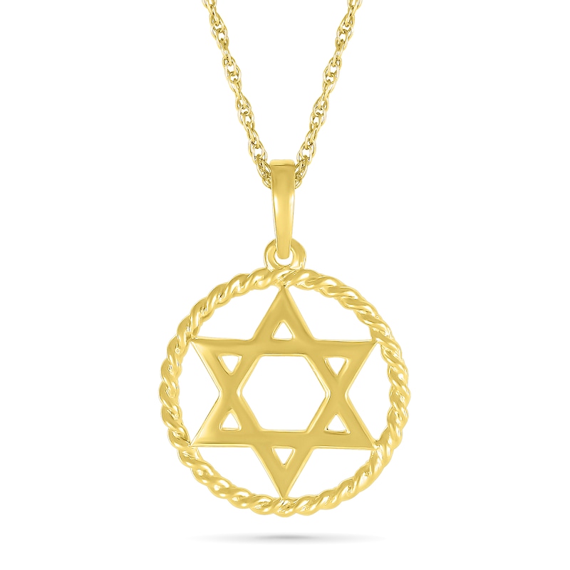 Main Image 1 of Rope-Textured Circle Frame Star of David Pendant in 10K Gold