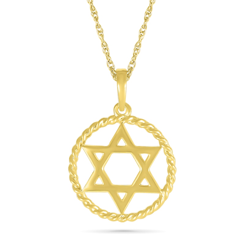 Rope-Textured Circle Frame Star of David Pendant in 10K Gold|Peoples Jewellers