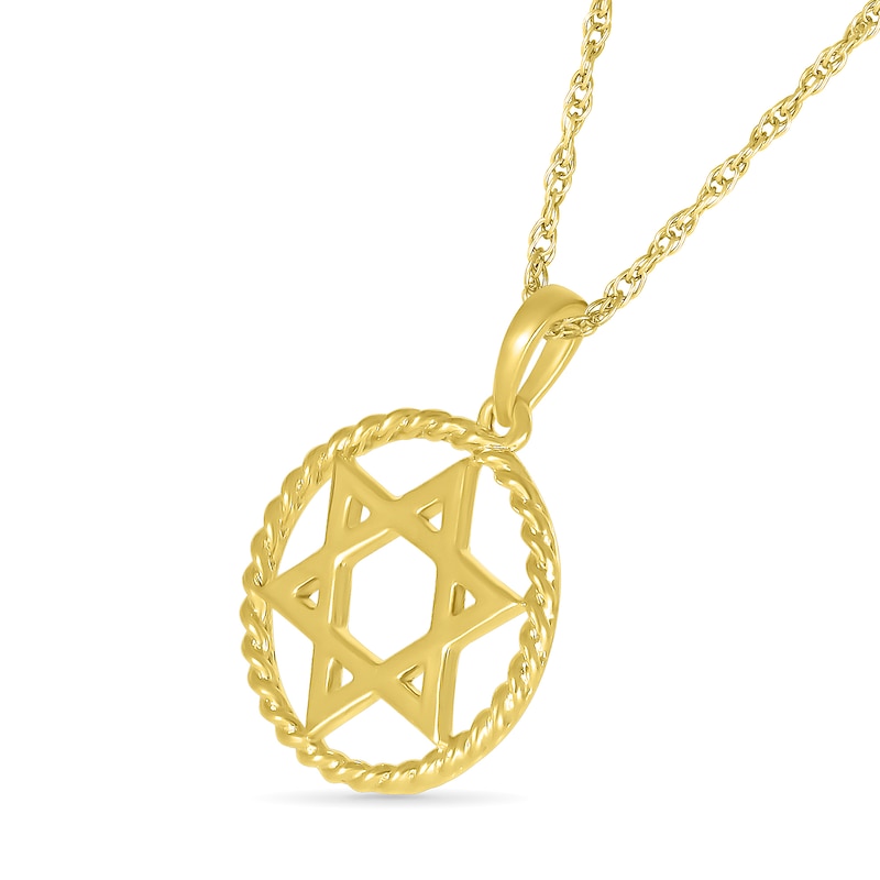Main Image 2 of Rope-Textured Circle Frame Star of David Pendant in 10K Gold