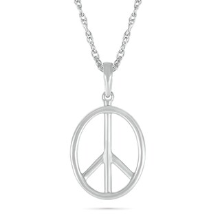 Oval Peace Sign Pendant in 10K White Gold