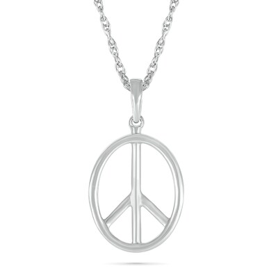 Oval Peace Sign Pendant in 10K White Gold