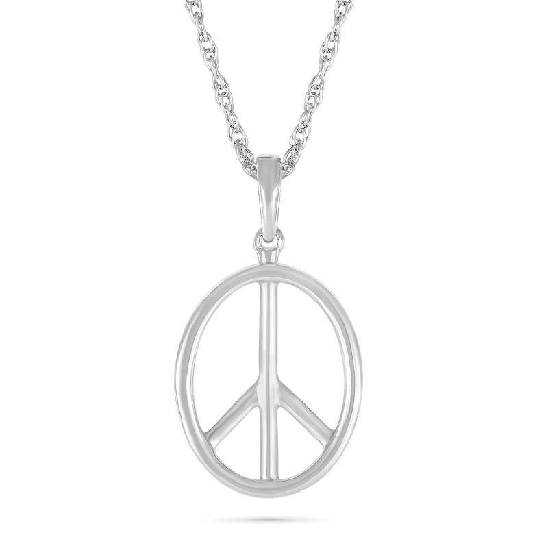 Oval Peace Sign Pendant in 10K White Gold|Peoples Jewellers