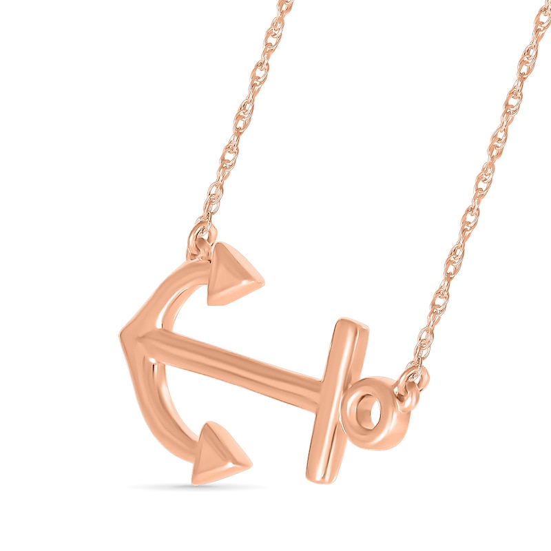 Main Image 2 of Sideways Anchor Necklace in 10K Rose Gold - 17.5"