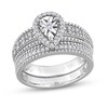 Thumbnail Image 0 of 0.33 CT. T.W. Diamond Pear-Shaped Frame Beaded Multi-Row Bridal Set in Sterling Silver