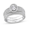 Thumbnail Image 1 of 0.32 CT. T.W. Diamond Oval Frame Beaded Multi-Row Bridal Set in Sterling Silver