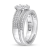 Thumbnail Image 3 of 0.32 CT. T.W. Diamond Oval Frame Beaded Multi-Row Bridal Set in Sterling Silver
