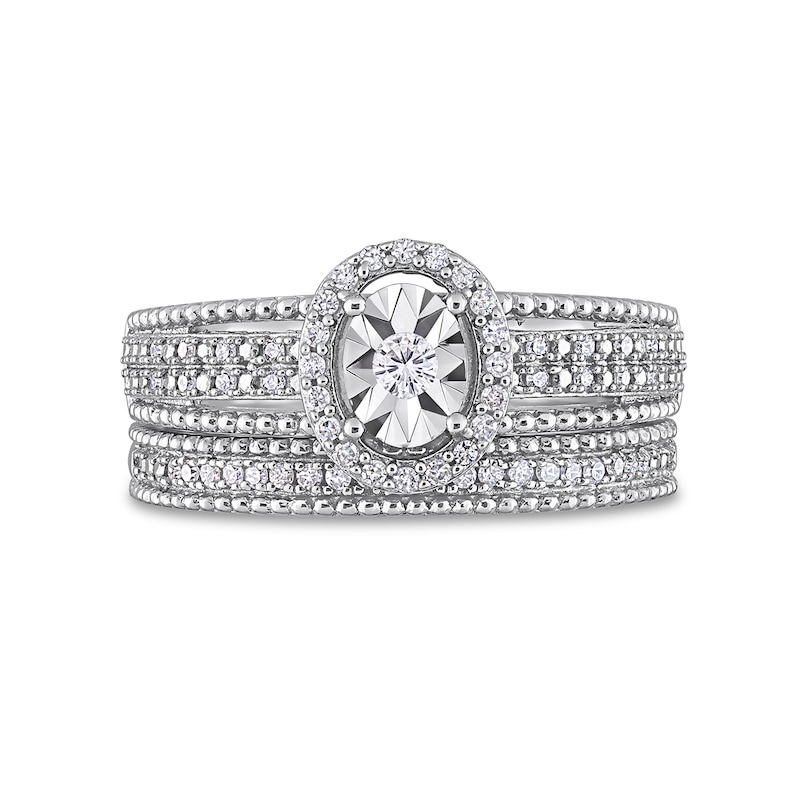 Main Image 4 of 0.32 CT. T.W. Diamond Oval Frame Beaded Multi-Row Bridal Set in Sterling Silver