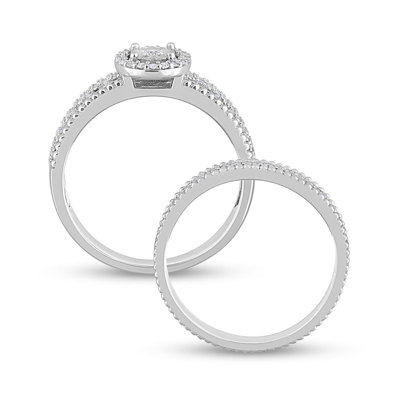 Main Image 5 of 0.32 CT. T.W. Diamond Oval Frame Beaded Multi-Row Bridal Set in Sterling Silver