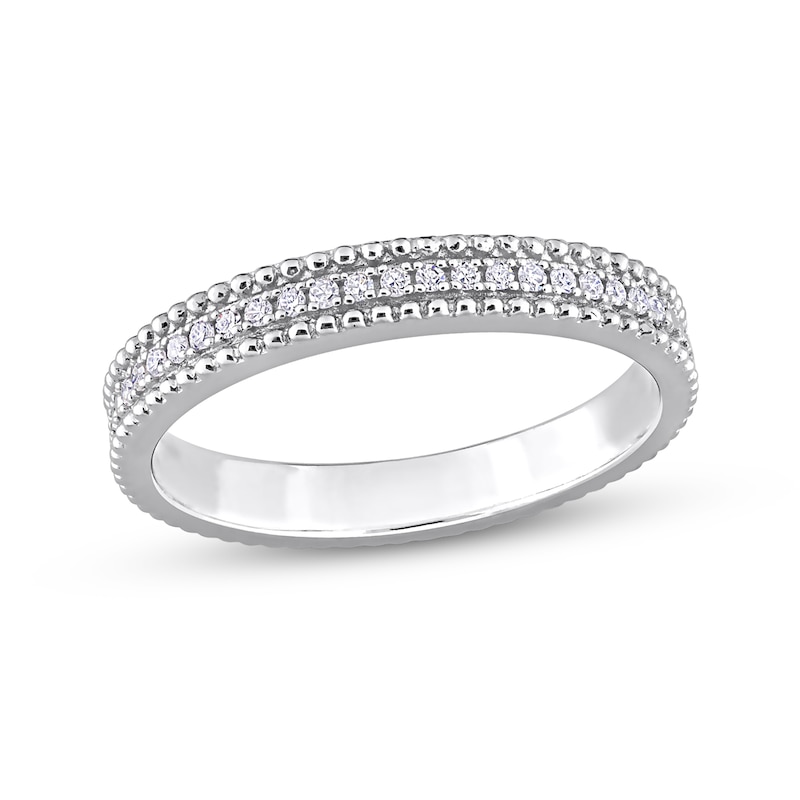 Main Image 1 of 0.10 CT. T.W. Diamond Multi-Row Beaded Anniversary Band in Sterling Silver