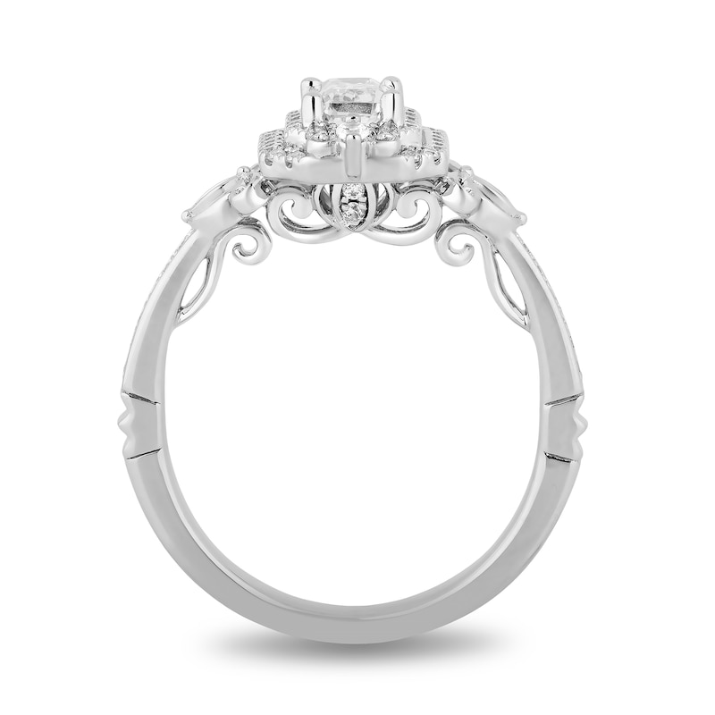 Enchanted Disney Cinderella 0.69 CT. T.W. Emerald-Cut Diamond Double Frame Carriage Engagement Ring in 14K White Gold|Peoples Jewellers