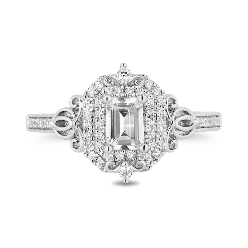 Enchanted Disney Cinderella 0.69 CT. T.W. Emerald-Cut Diamond Double Frame Carriage Engagement Ring in 14K White Gold