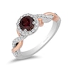 Thumbnail Image 0 of Enchanted Disney Snow White 5.0mm Garnet and 0.29 CT. T.W. Diamond Twist Shank Engagement Ring in 14K Two-Tone Gold