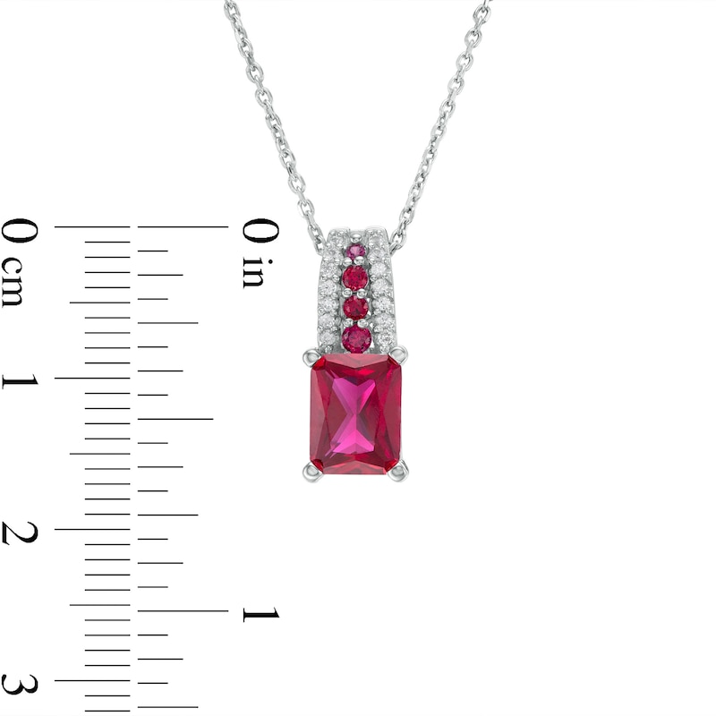 Emerald-Cut Lab-Created Ruby and White Lab-Created Sapphire Triple Row Bail Pendant in Sterling Silver