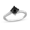 Thumbnail Image 0 of 1.06 CT. T.W. Cushion-Cut Black Enhanced and White Diamond Tilted Bypass Engagement Ring in 10K White Gold