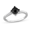 Thumbnail Image 1 of 1.06 CT. T.W. Cushion-Shaped Black Enhanced and White Diamond Tilted Bypass Engagement Ring in 10K White Gold