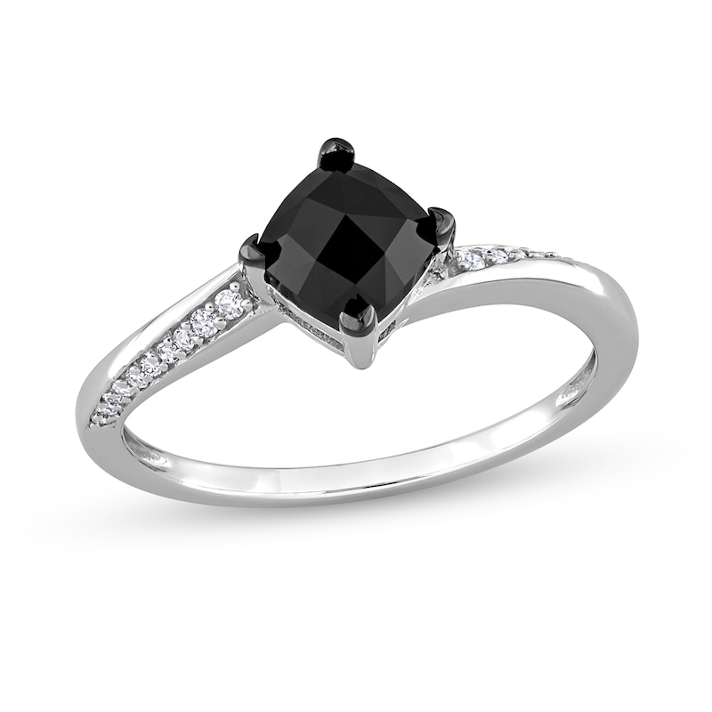 1.06 CT. T.W. Cushion-Cut Black Enhanced and White Diamond Tilted Bypass Engagement Ring in 10K White Gold