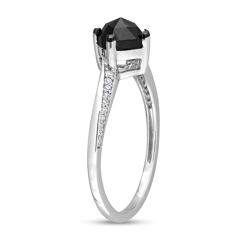 Main Image 3 of 1.06 CT. T.W. Cushion-Shaped Black Enhanced and White Diamond Tilted Bypass Engagement Ring in 10K White Gold