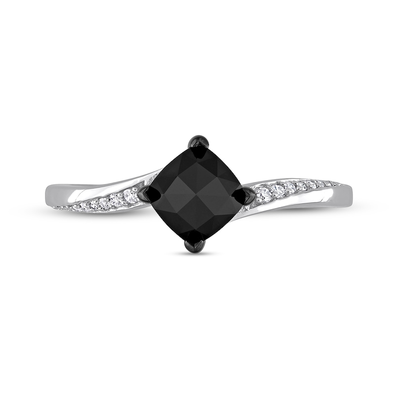 1.06 CT. T.W. Cushion-Cut Black Enhanced and White Diamond Tilted Bypass Engagement Ring in 10K White Gold