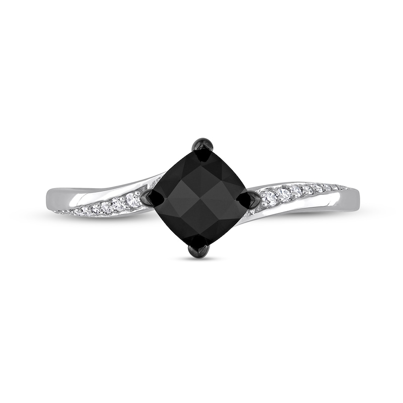Main Image 4 of 1.06 CT. T.W. Cushion-Shaped Black Enhanced and White Diamond Tilted Bypass Engagement Ring in 10K White Gold