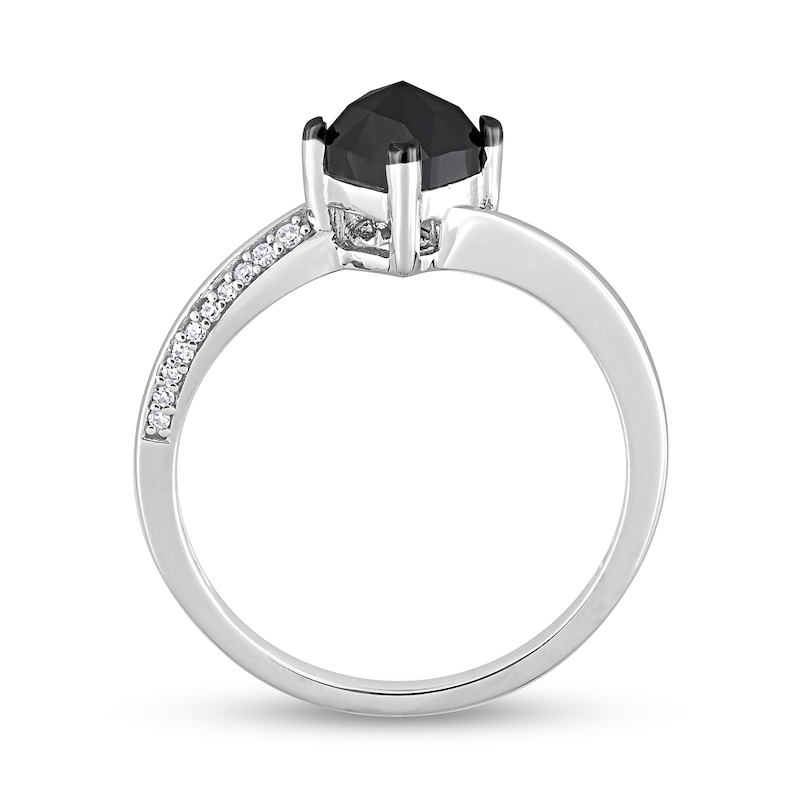Main Image 5 of 1.06 CT. T.W. Cushion-Shaped Black Enhanced and White Diamond Tilted Bypass Engagement Ring in 10K White Gold
