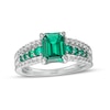 Emerald-Cut Lab-Created Emerald and White Lab-Created Sapphire Triple Row Ring in Sterling Silver