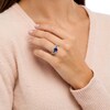 Thumbnail Image 2 of Emerald-Cut Blue and White Lab-Created Sapphire Triple Row Ring in Sterling Silver