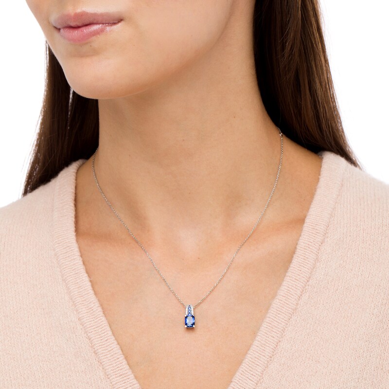 Emerald-Cut Blue and White Lab-Created Sapphire Triple Row Bail Pendant in Sterling Silver