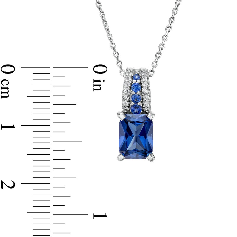 Emerald-Cut Blue and White Lab-Created Sapphire Triple Row Bail Pendant in Sterling Silver