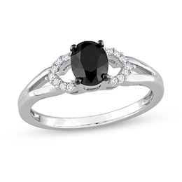 1.02 CT. T.W. Oval Black Enhanced and White Diamond Split Shank Engagement Ring in 14K White Gold