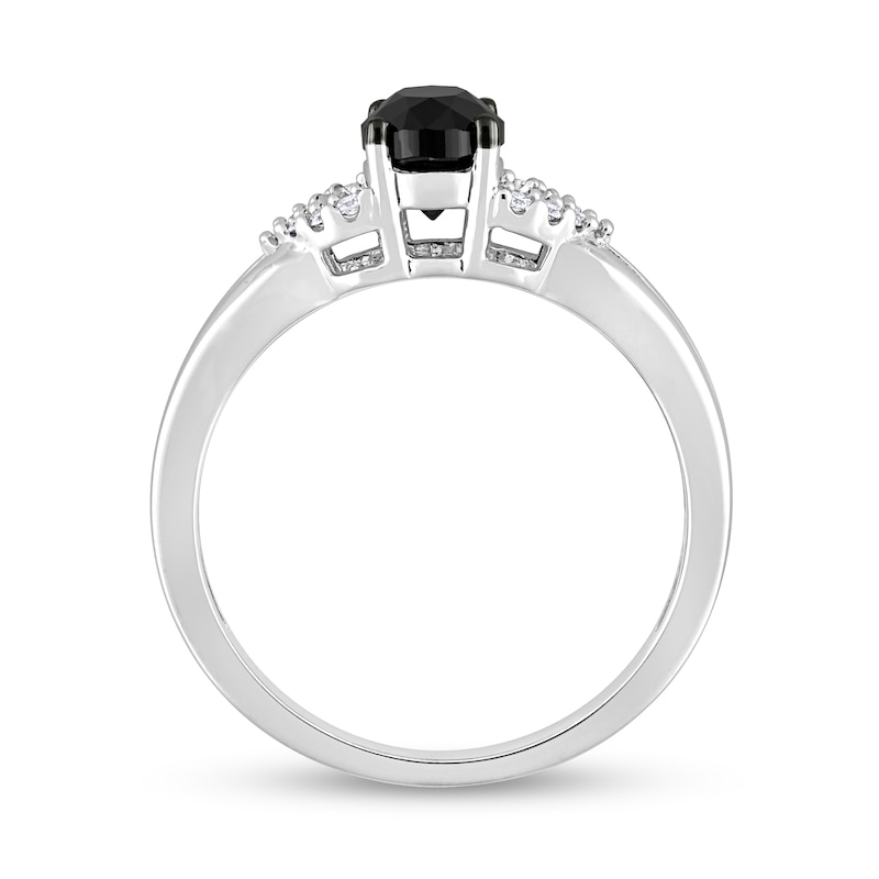 1.02 CT. T.W. Oval Black Enhanced and White Diamond Split Shank Engagement Ring in 14K White Gold
