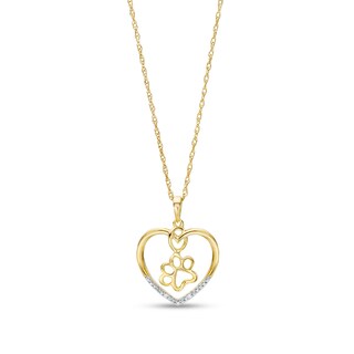 Diamond Accent Paw in Heart Pendant in Sterling Silver with 14K Gold Plate