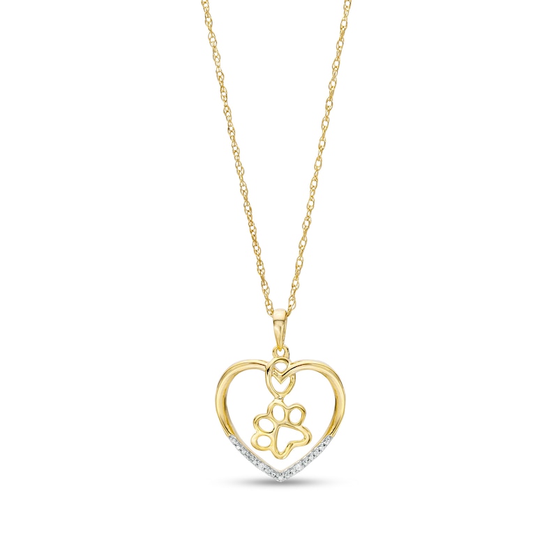 Diamond Accent Paw in Heart Pendant in Sterling Silver with 14K Gold Plate