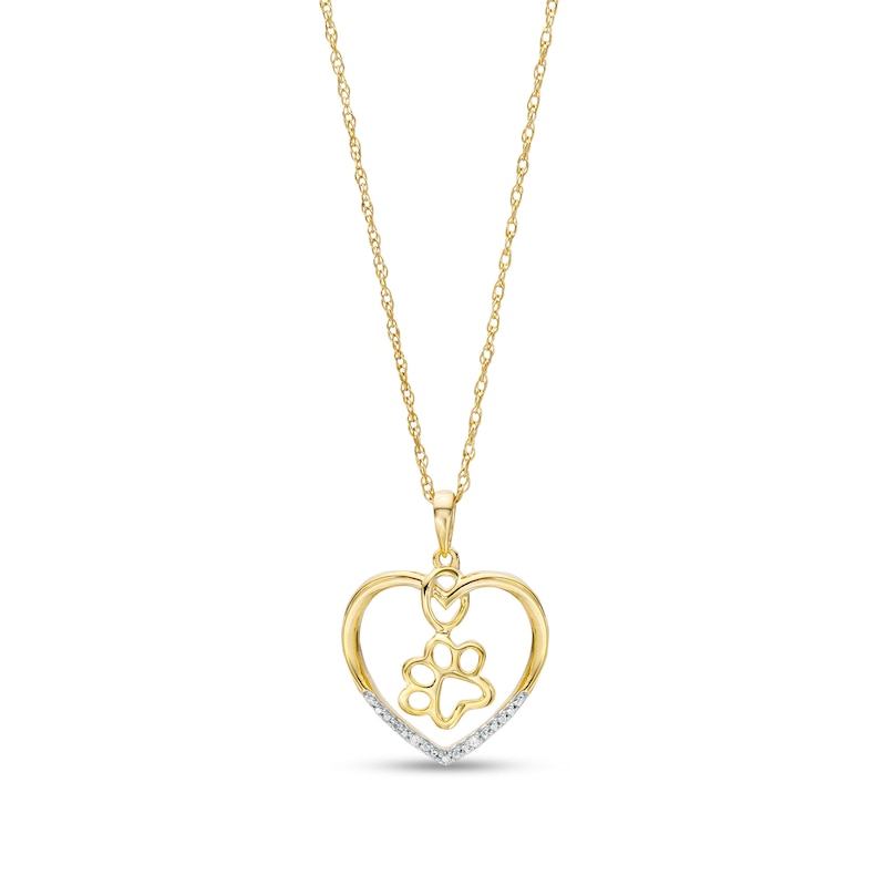 Main Image 1 of Diamond Accent Paw in Heart Pendant in Sterling Silver with 14K Gold Plate