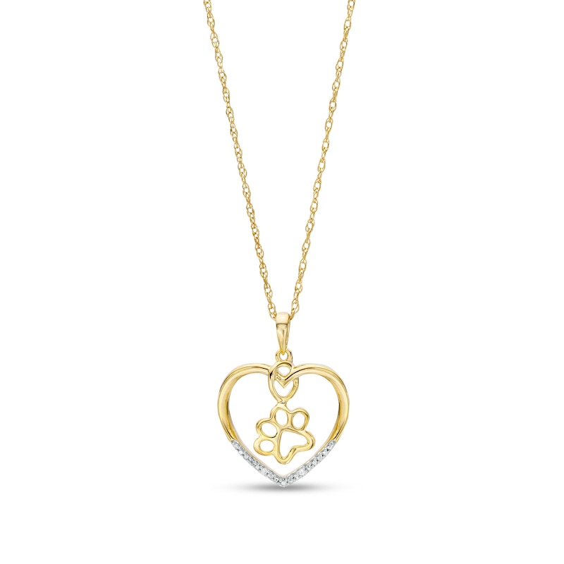 Diamond Accent Paw in Heart Pendant in Sterling Silver with 14K Gold Plate|Peoples Jewellers